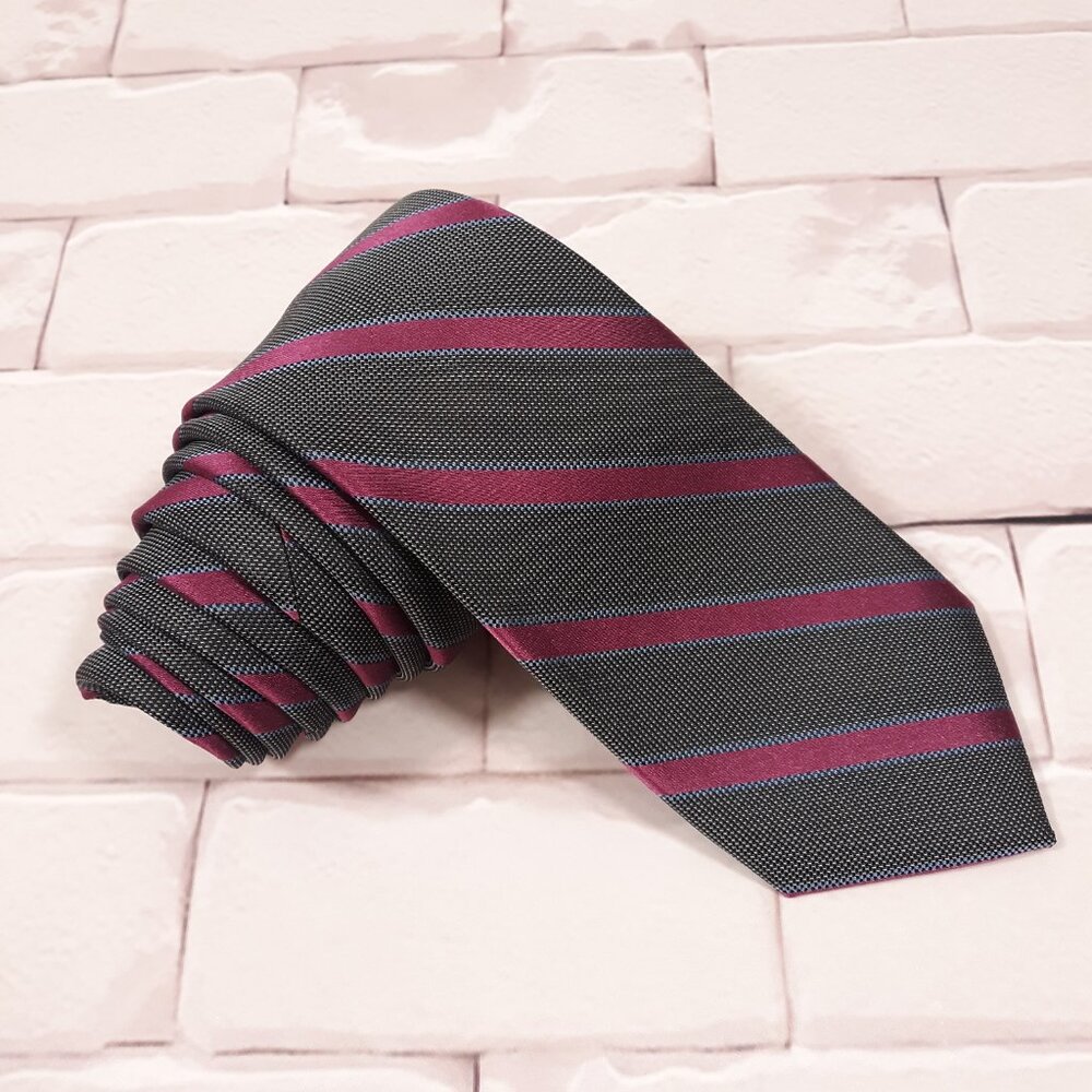 Santorelli Necktie Designer Silk Striped Gray Purple‎ Hand Made Skinny